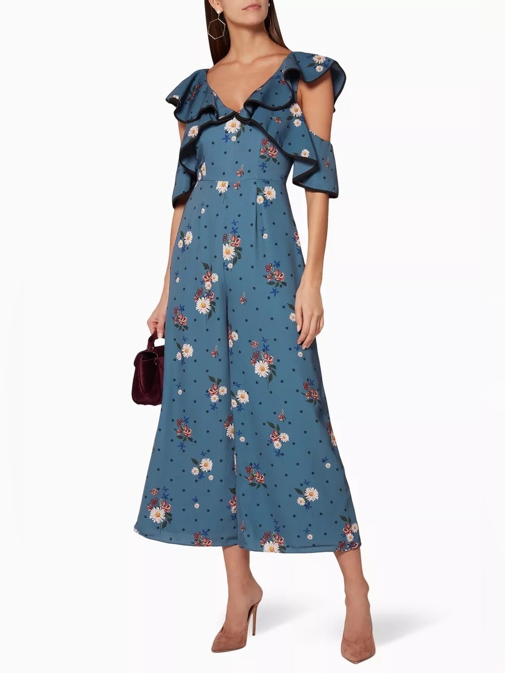 Keepsake The Label Run Free Floral Ruffle Jumpsuit XS NWT Cocktail - Picture 3 of 11